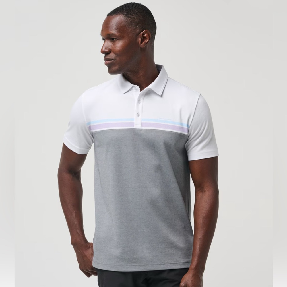 Travis Mathew White/Grey "First Timer" Polo Golf Shirt Mens Size Large - L